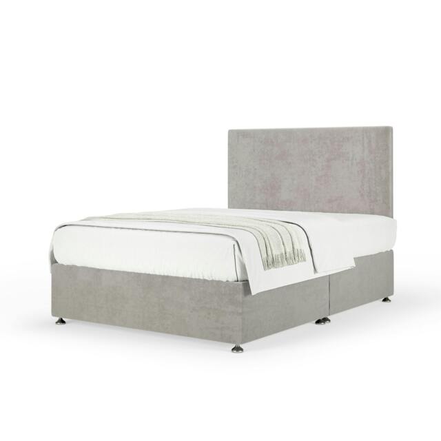 Memory Maestro Memory Foam Seal Grey Naples Velvet Divan Set And Valencia Headboard Small Double