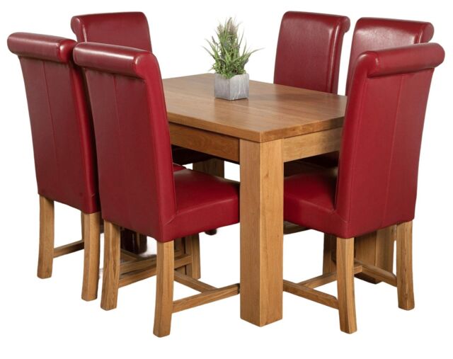 Dakota 127 x 82cm Oak Small Dining Table and 6 Washington Leather Chairs Red Red