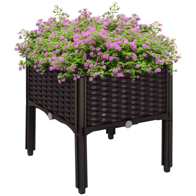 Outsunny Elevated Flower Bed Vegetable Herb Planter Plastic, Brown Brown Brown