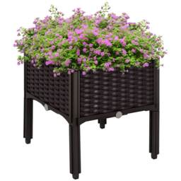 Outsunny Elevated Flower Bed Vegetable Herb Planter Plastic, Brown Brown Brown
