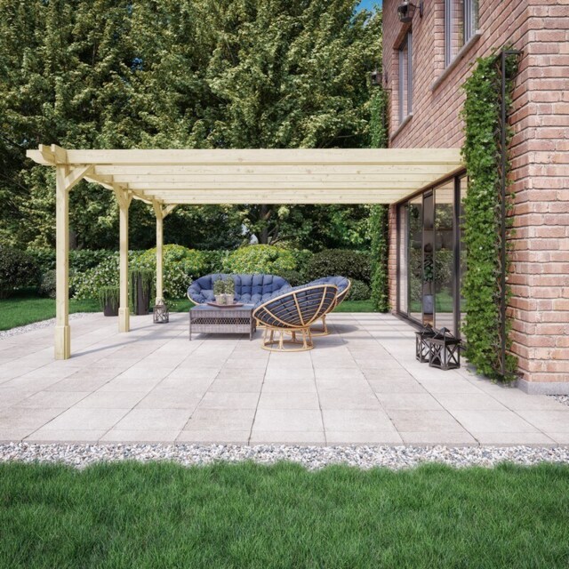 Wall Mounted Double Premium Pergola 3 Posts - Wood - L180 x W720 x H270 cm - Light Green