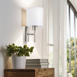 EGLO Pasteri Steel Satin Nickel & White Fabric Wall Lamp