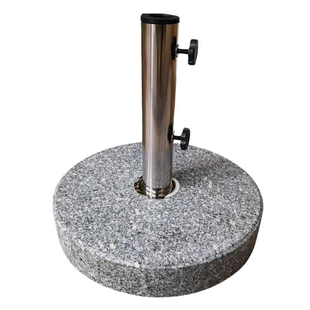 25kg Round Granite Garden Parasol / Umbrella Base Weight Stainless Steel Pole Grey Grey