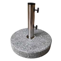 25kg Round Granite Garden Parasol / Umbrella Base Weight Stainless Steel Pole Grey Grey