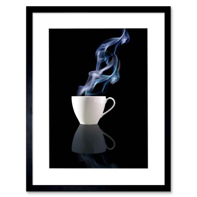 "Steaming Cup Tea Coffee Drink Kitchen Photo 12x16"" Framed Wall Art Print"
