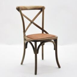 French Cross Back Dining Chair - Wood - L46 x W49 x H88 cm - Natural Brown
