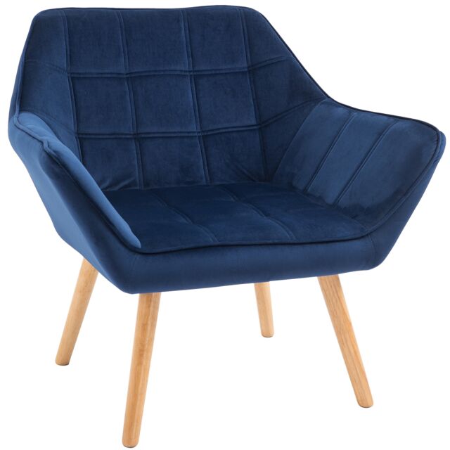 HOMCOM Modern Armchair, Accent Chair with Wide Arms, Slanted Back and Rubber Wood Legs for Living Room, Bedroom, Home Office, Blue