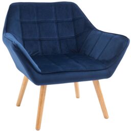 HOMCOM Modern Armchair, Accent Chair with Wide Arms, Slanted Back and Rubber Wood Legs for Living Room, Bedroom, Home Office, Blue