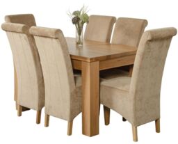 Dakota 127 x 82cm Oak Small Dining Table and 6 Montana Fabric Chairs Brown Beige