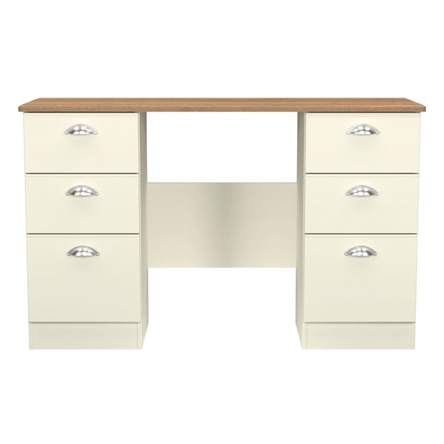 Albert 6 Drawer Kneehole Desk in Cream Ash & Riviera Oak (Ready Assembled) Cream Cream Ash & Riviera Oak