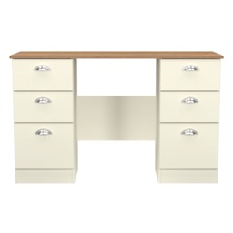 Albert 6 Drawer Kneehole Desk in Cream Ash & Riviera Oak (Ready Assembled) Cream Cream Ash & Riviera Oak