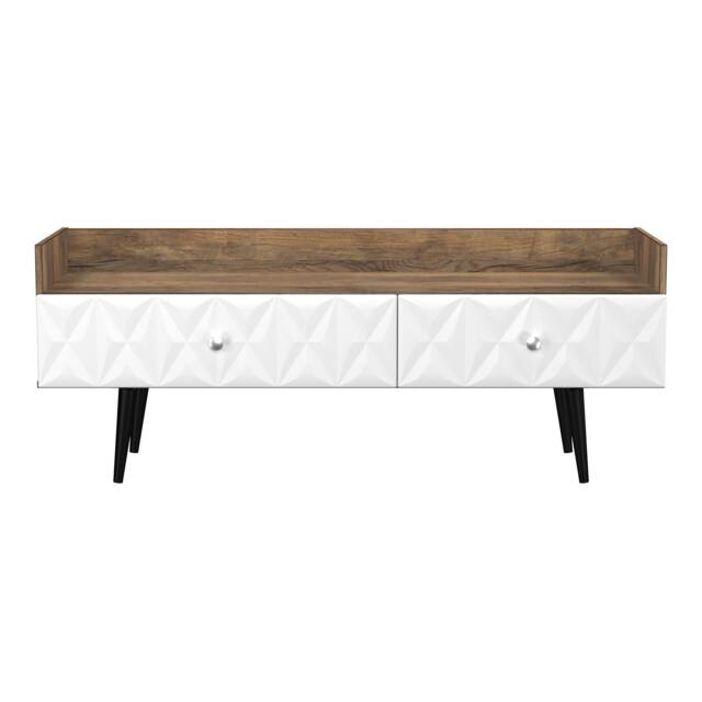 Toledo 2 Drawer TV Console Unit in White Matt & Vintage Oak (Ready Assembled) White White Matt & Vintage Oak