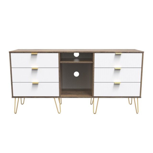 Bexley 6 Drawer Sideboard in White Matt & Vintage Oak (Ready Assembled) White White Matt & Vintage Oak