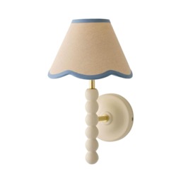ValueLights Bobble Cream Wall Light Blue Trim Scallop Shade and Bulb