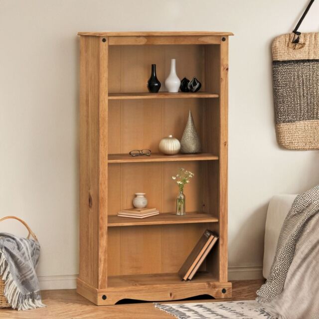 Mercers Furniture Corona Medium Bookcase 3 Shelf Display Open Shelving Solid Wood Pine Wooden with Mexican Styling