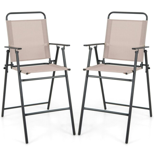 COSTWAY Set of 2 Outdoor Folding Bar Chair Patio Furniture Chair White