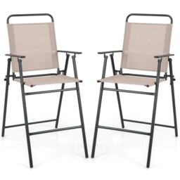 COSTWAY Set of 2 Outdoor Folding Bar Chair Patio Furniture Chair White