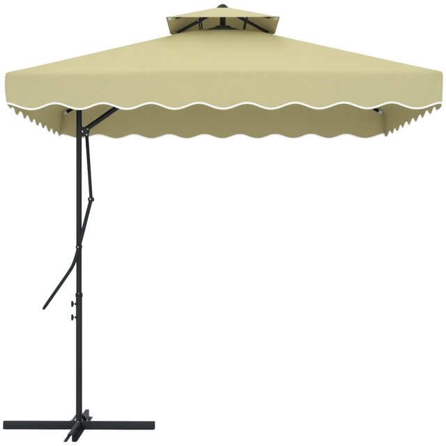 Outsunny 2.5m Square Cantilever Garden Parasol Umbrella with Cross Base, Beige White