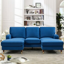 Woodbury U-Shaped Velvet Corner Sofa - Blue