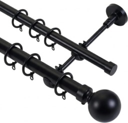 Lister Cartwright Double Curtain Fixed Pole Set with Obsidian Black Ball Finials - 19mm and 28mm Metal Poles(300 cm)