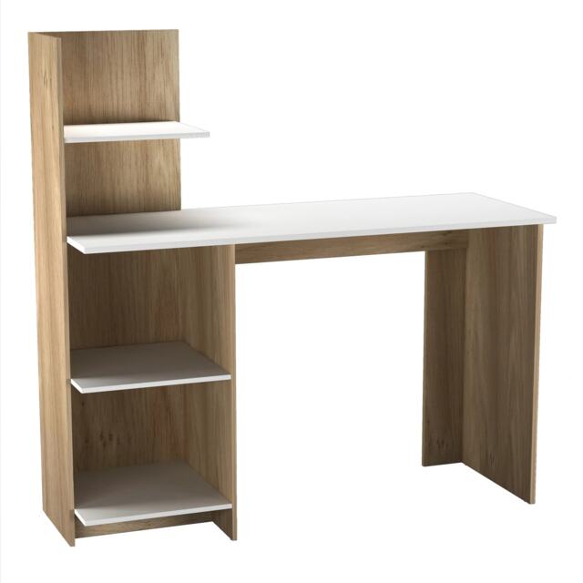 FRANCO Computer Desk Workstation 4-Tier Shelves Home Office Study Writing Table Multi Oak and White 1