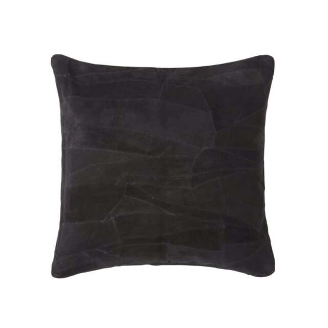 Homescapes Black Real Leather Suede Cushion with Feather Filling - 45 x 45 cm Black 45 x 45 cm 1