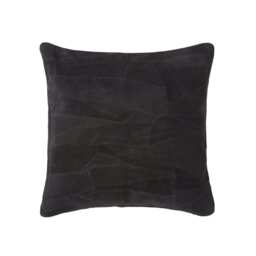Homescapes Black Real Leather Suede Cushion with Feather Filling - 45 x 45 cm Black 45 x 45 cm 1