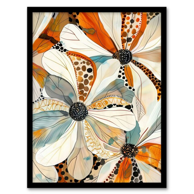 Abstract Floral Wildflowers Living Room Black Framed Wall Art Print A4