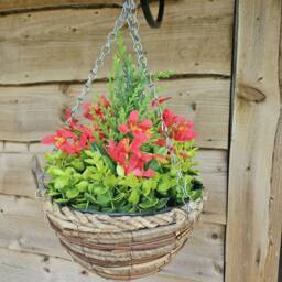 Best Artificial Red Mini Daffodil Display in 10 inch Woven Decorative Hanging Basket
