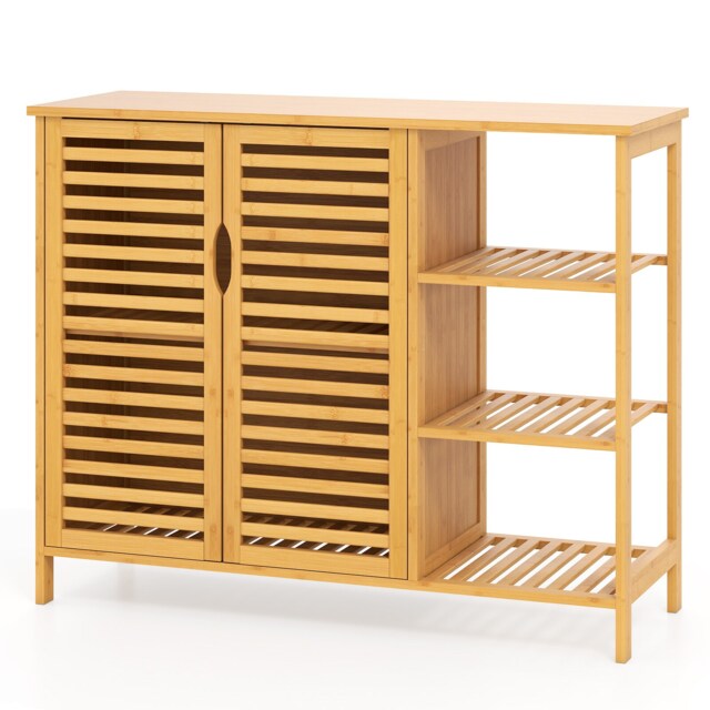 COSTWAY Bamboo Bathroom Cabinet Storage Organizer w/Shelves