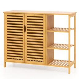 COSTWAY Bamboo Bathroom Cabinet Storage Organizer w/Shelves