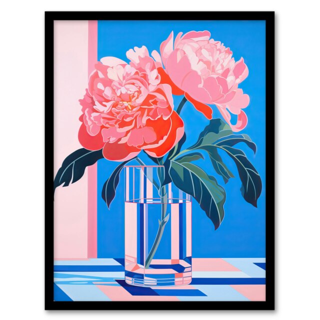 Perfect Peonies Flower Blooms Glass Vase Home Decor Black Framed Wall Art Print A4