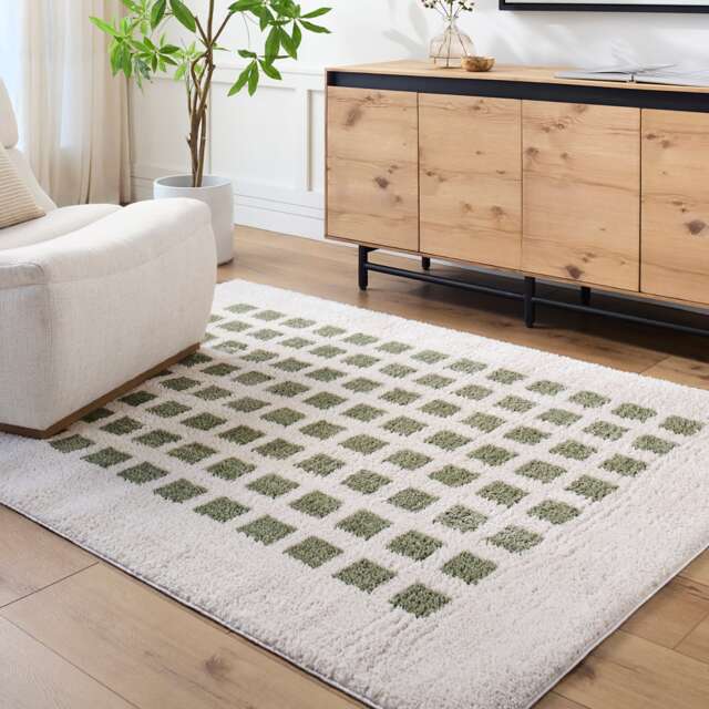 LIVABLISS Fossay Shaggy-Washable Modern High Pile Rug 120 x 170 cm Beige Green