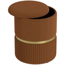 HOMCOM Round Storage Stool, Velvet-feel Fabric Upholstered Vanity Stool with Removable Top, Padded Seat and Hidden Space for Living Room, Bedroom, Light Brown