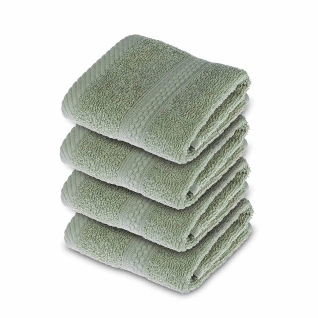 Homescapes Turkish Cotton Sage Green Face Cloth - Set of 4