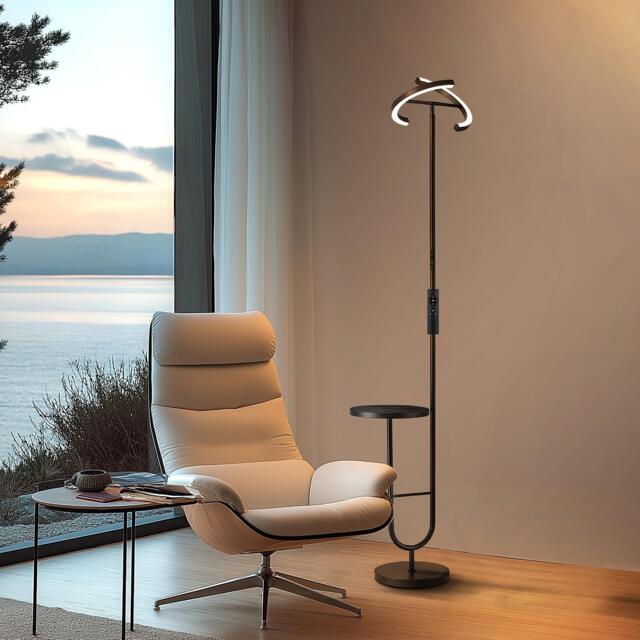 LuminexDesigns LED Shelf Floor Lamp - 36W Dimmable 175cm, Remote & Rotating Head, 2700K-6500K