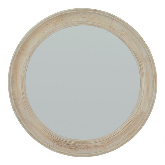 Round Framed Mirror - Washed Wood - L4 x W90 x H90 cm - Antique White Brown