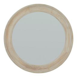 Round Framed Mirror - Washed Wood - L4 x W90 x H90 cm - Antique White Brown