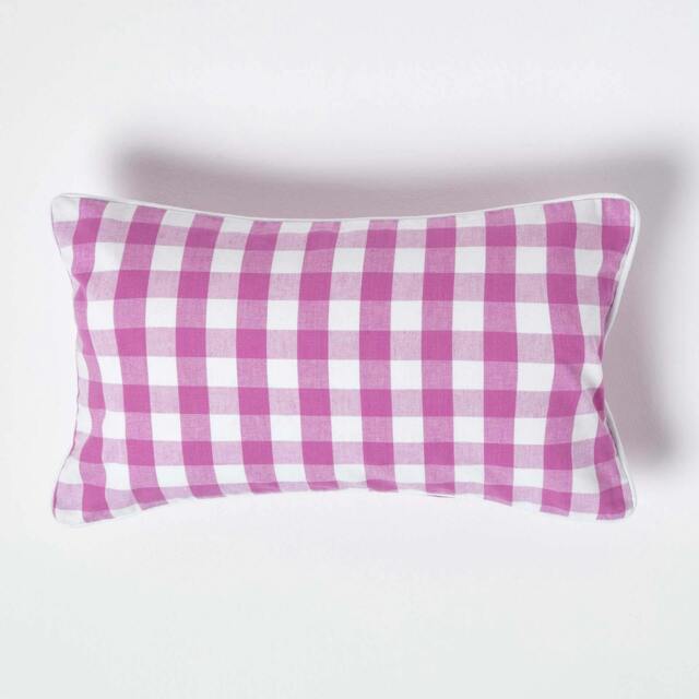 Homescapes Pink Block Check Cotton Gingham Cushion Cover - 30 x 50 cm Pink Pink 30 x 50 cm