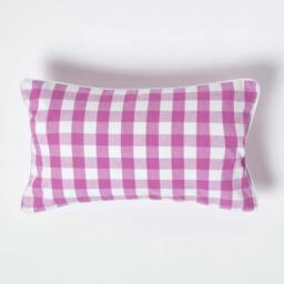 Homescapes Pink Block Check Cotton Gingham Cushion Cover - 30 x 50 cm Pink Pink 30 x 50 cm