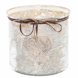 Mercury Hammered Heart Large Candle Holder - Glass - L16 x W16 x H15 cm White