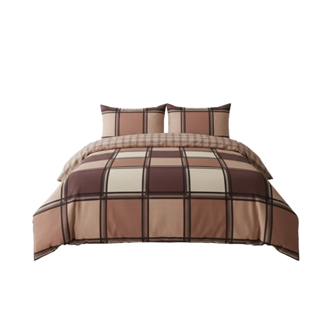 Box Print Duvet Cover Set Contemporary Square Pattern Bedding Brown Single
