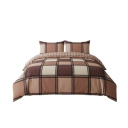 Box Print Duvet Cover Set Contemporary Square Pattern Bedding Brown Single