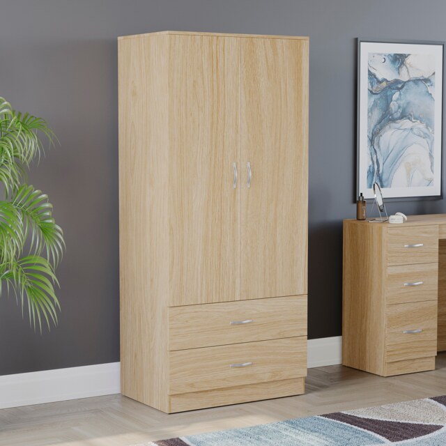 Vida Designs Riano 2 Door 2 Drawer Wardrobe With Shelf & Clothes Rail, Pine