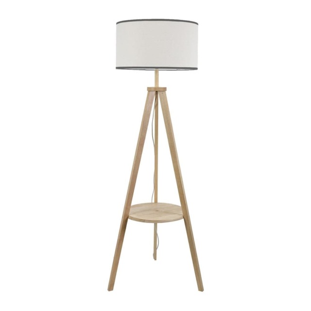 ValueLights Morrigan Wood Shelf Tripod Floor Lamp Black Trim Shade Brown Black