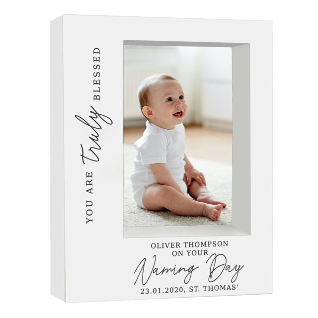 Personalised 'Truly Blessed' Naming Day 5x7 Box Photo Frame White One Size