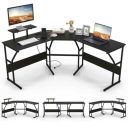 COSTWAY L-shaped Desk Corner Computer Workstation Black Black