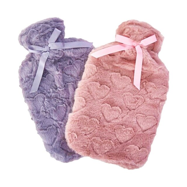 K Collection Hearts 2L Hot Water Bottle And Cover (Pack of 2) Pink Pink/Grey One Size 1