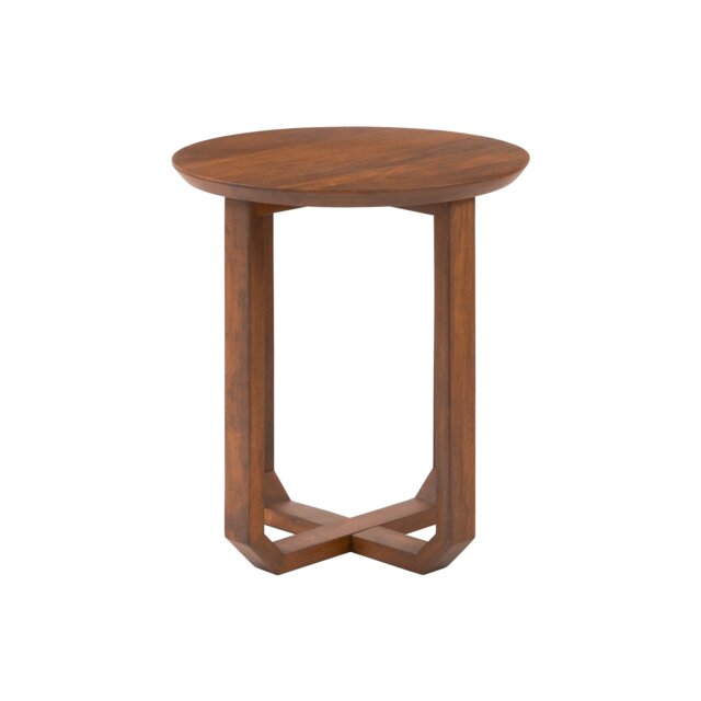 Forbes Round Solid Mango Wood Side Table with Cross Legs