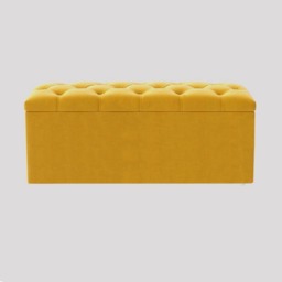 137cm Luna Chesterfield Ottoman Storage Box - Mustard Gold Plush Velvet Upholstered Blanket Box